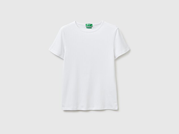 Benetton Kadın Beyaz %100 Pamuk Bisiklet Yaka T-Shirt