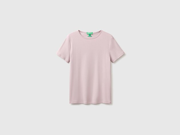 Benetton Kadın Lila %100 Pamuk Bisiklet Yaka T-Shirt