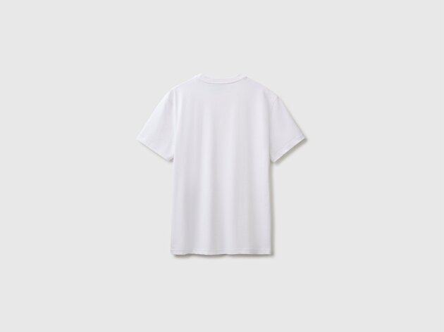 Benetton Erkek Beyaz %100 Koton Logolu Bisiklet Yaka T-Shirt