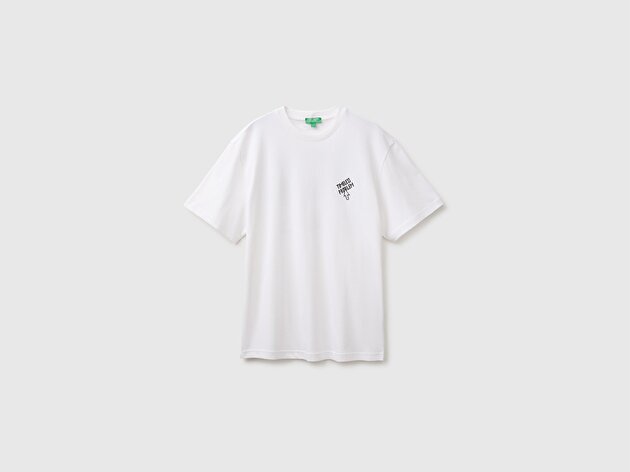 Benetton Erkek Beyaz %100 Pamuk Relaxed Fit Kısa Kollu T-Shirt