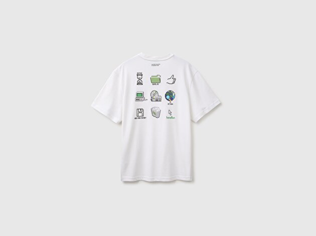 Benetton Erkek Beyaz %100 Pamuk Relaxed Fit Kısa Kollu T-Shirt