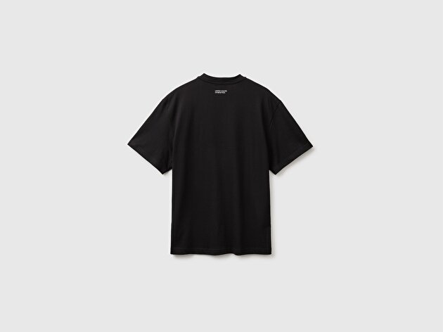 Benetton Erkek Siyah %100 Pamuk Relaxed Fit Kısa Kollu T-Shirt