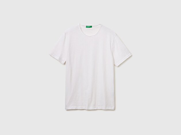 Benetton Erkek Beyaz  %100 Pamuk Regular Fit Bisiklet Yaka T-Shirt