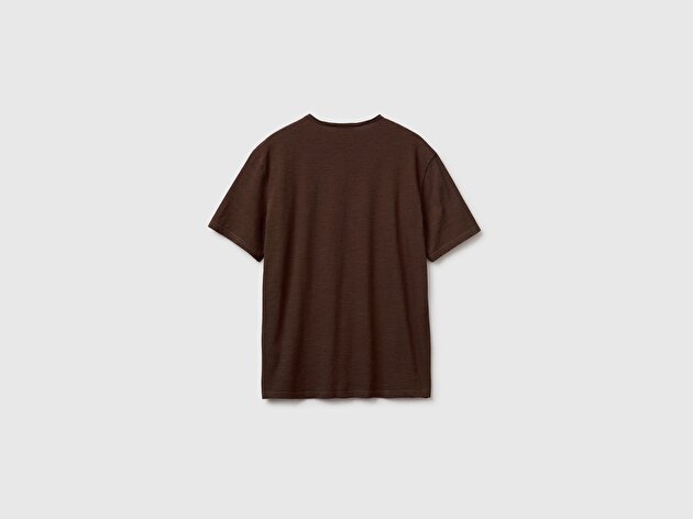 Benetton Erkek Koyu Kahverengi  %100 Pamuk Regular Fit Bisiklet Yaka T-Shirt