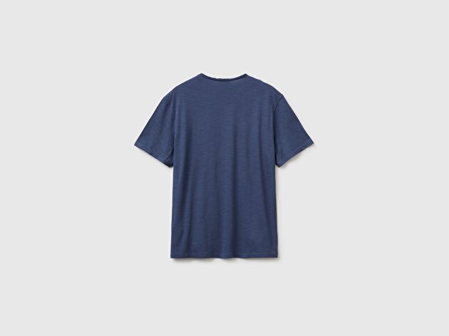 Benetton Erkek Havacı Mavi  %100 Pamuk Regular Fit Bisiklet Yaka T-Shirt