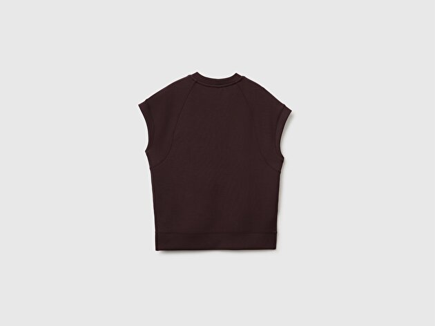 Benetton Kadın Kahverengi Modal Karışımlı Yırtmaçlı Kısa Kollu Bisiklet Yaka Üst