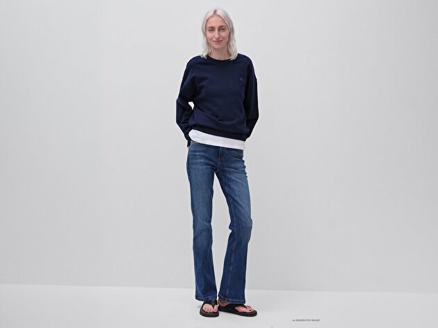 Benetton Kadın Mavi Pamuk Karışımlı Cepli Denim Pantolon