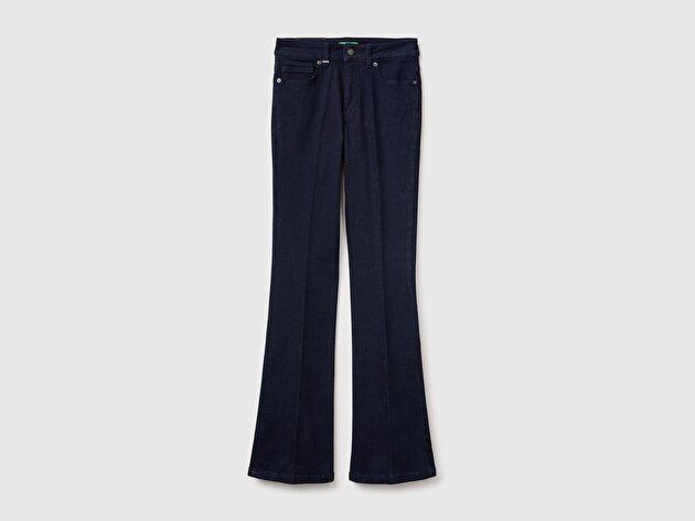 Benetton Kadın Koyu Mavi  Pamuk Karışımlı Cepli Denim Pantolon