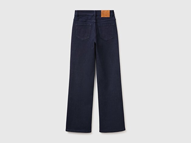 Benetton Kadın Koyu Mavi  Pamuk Karışımlı Düz Paça Cepli Denim Pantolon