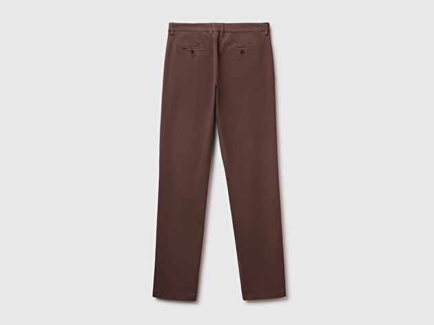 Benetton Erkek Koyu Kahverengi Slim Fit Chino Pantolon