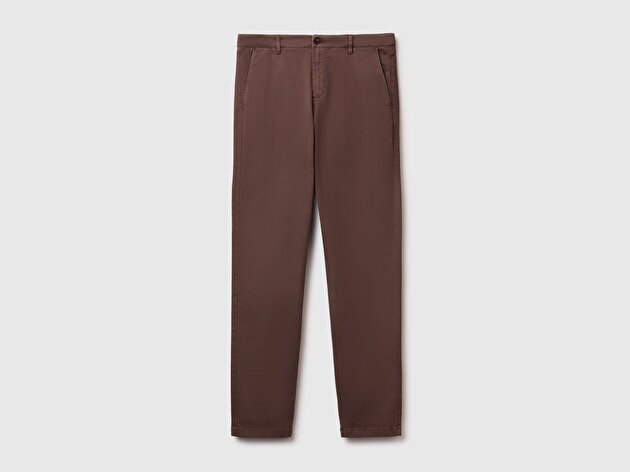 Benetton Erkek Koyu Kahverengi Slim Fit Chino Pantolon