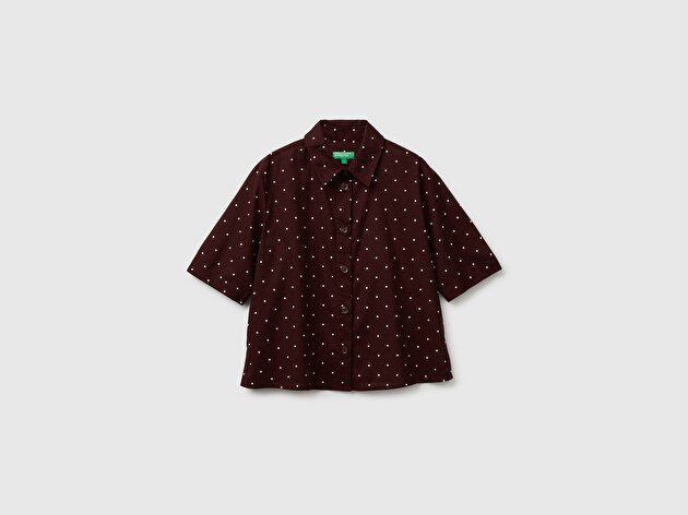Benetton Kadın Kahverengi %100 Pamuk Regular Fit Gömlek