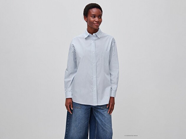 Benetton Kadın Mavi %100 Pamuk Denim Gömlek