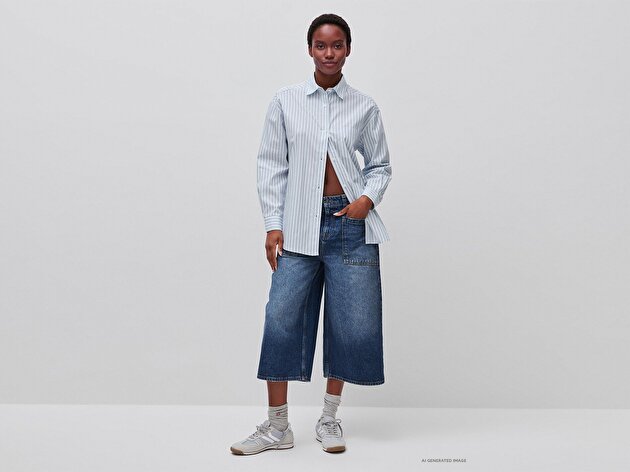 Benetton Kadın Mavi %100 Pamuk Denim Gömlek