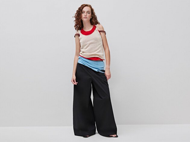 Benetton Kadın Taş Pamuk Keten Karışımlı Kıvrık Kenarlı Regular Fit Atlet