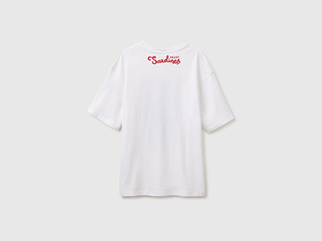 Benetton Kadın Beyaz %100 Pamuk Baskılı Oversize Bisiklet Yaka T-Shirt