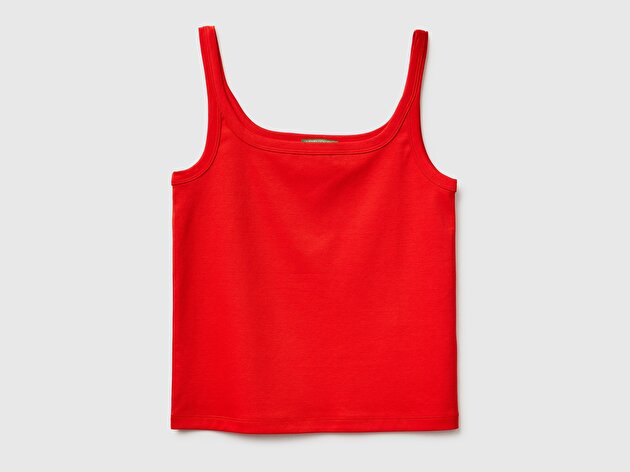Benetton Kadın Kırmızı %100 Pamuk Slim Fit Bisiklet Yaka Atlet