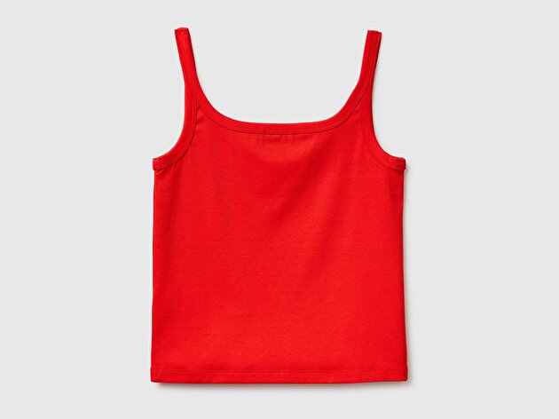 Benetton Kadın Kırmızı %100 Pamuk Slim Fit Bisiklet Yaka Atlet