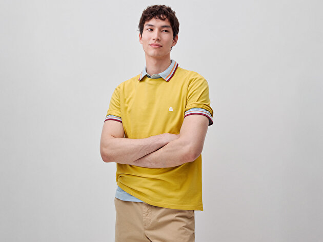 Benetton Erkek Sarı %100 Pamuk Logo Detaylı Regular Fit Bisiklet Yaka T-Shirt