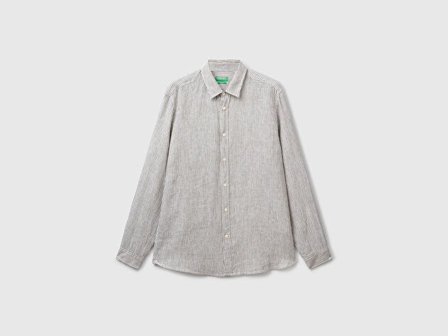 Benetton Erkek Yeşil %100 Keten Gömlek