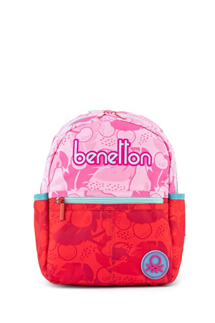 Benetton Kız Bebek Kırmızı Kiraz Desenli Benetton Yazılı Anaokul Çantası