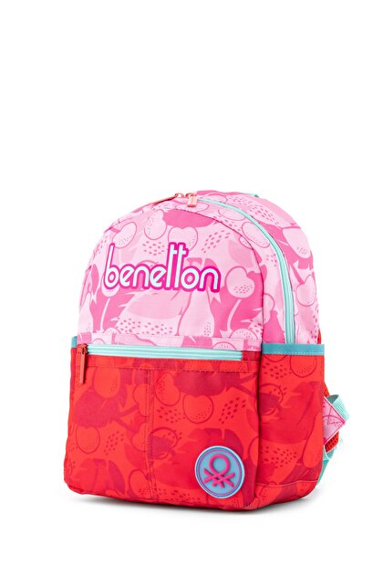 Benetton Kız Bebek Kırmızı Kiraz Desenli Benetton Yazılı Anaokul Çantası