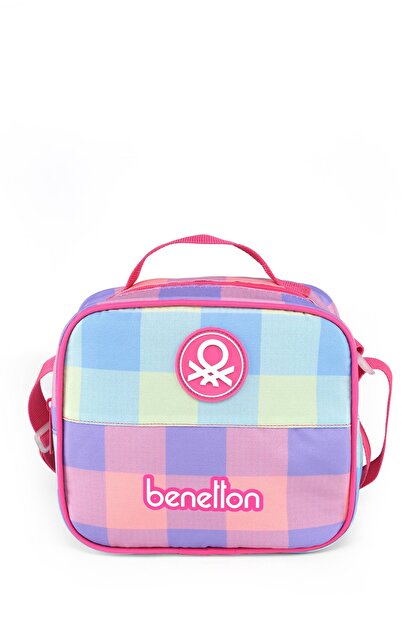 Benetton Kız Çocuk Pembe Ekose Desenli Benetton Yazılı Beslenme Çantası