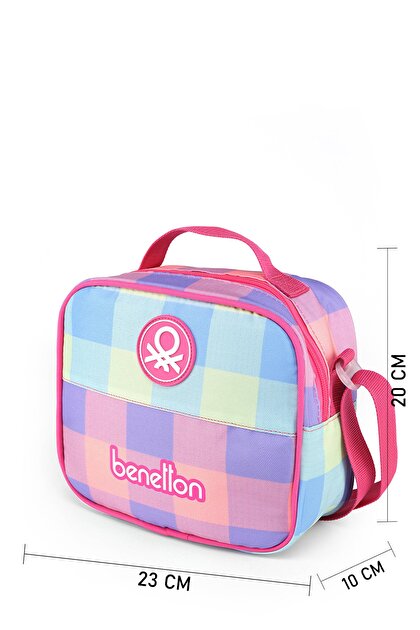 Benetton Kız Çocuk Pembe Ekose Desenli Benetton Yazılı Beslenme Çantası