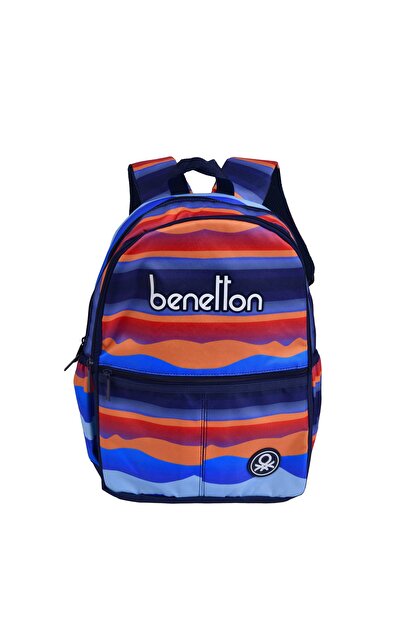 Benetton Erkek Çocuk Mavi Kamuflaj Desenli Benetton Yazılı Sırt Çantası