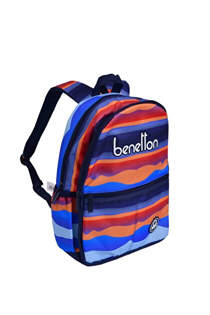 Benetton Erkek Çocuk Mavi Kamuflaj Desenli Benetton Yazılı Sırt Çantası
