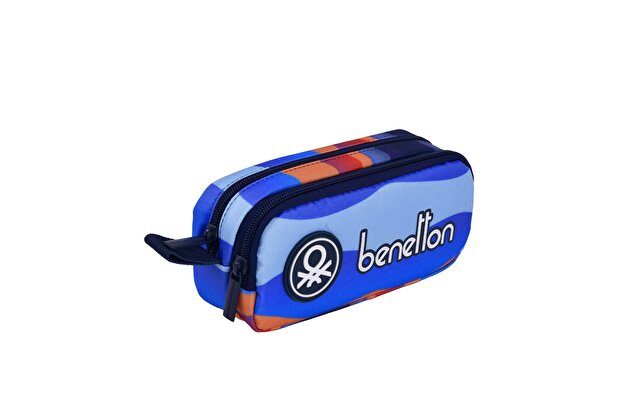 Benetton Erkek Çocuk Mavi Kamuflaj Desenli Benetton Yazılı Çift Bölme Kalem Kutusu