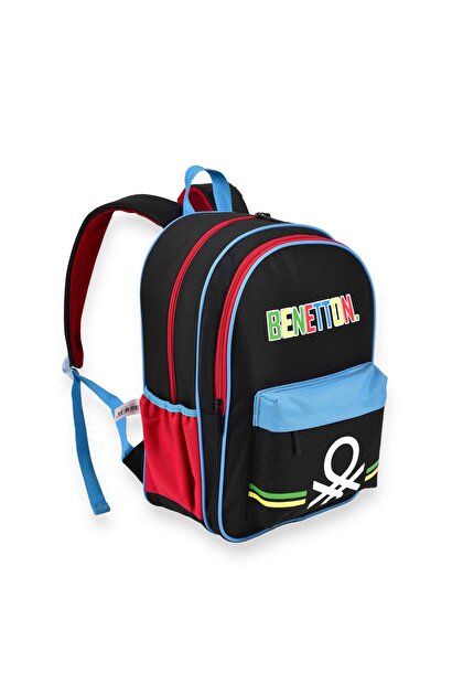 Benetton Erkek Çocuk Siyah Benetton Logolu Çift Bölme Sırt Çantası