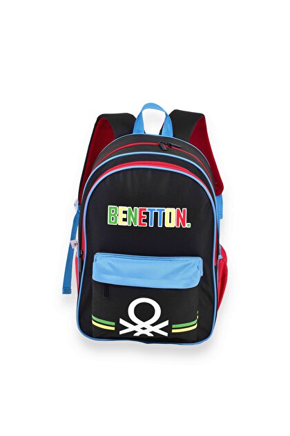 Benetton Erkek Bebek Siyah Benetton Yazılı Renk Bloklu Anaokul Çantası
