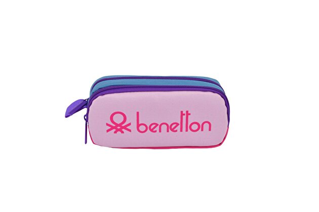 Benetton Kız Çocuk Pembe Benetton Yazılı Renk Bloklu Çift Bölme Kalem Kutusu