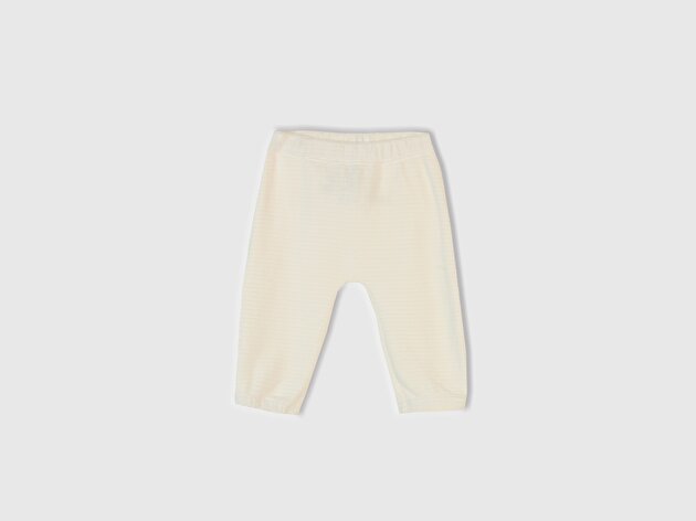 Benetton Bebek Ekru Nervür Desenli Arkası İşlemeli Beli Lastikli Eşofman Altı