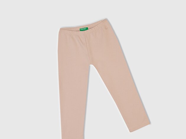 Benetton Kız Bebek Toz Pembe Beli Logo İşlemeli Regular Fit Tayt