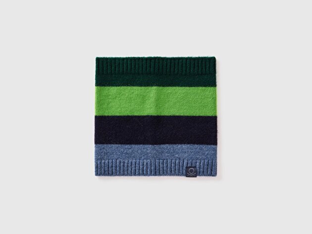 Benetton Erkek Bebek Siyah Yeşil Mix Yün Karışımlı Triko Boyunluk