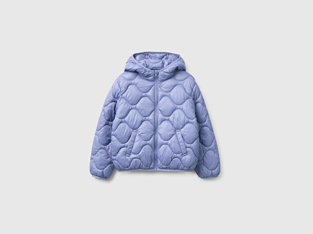 Benetton Kız Çocuk Mor Şişme Kapüşonlu Cepli Mont