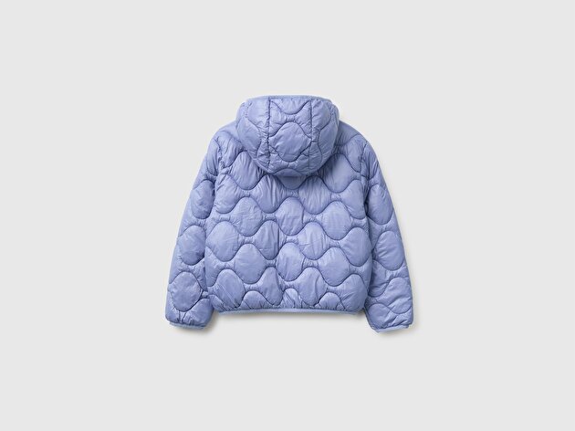 Benetton Kız Çocuk Mor Şişme Kapüşonlu Cepli Mont