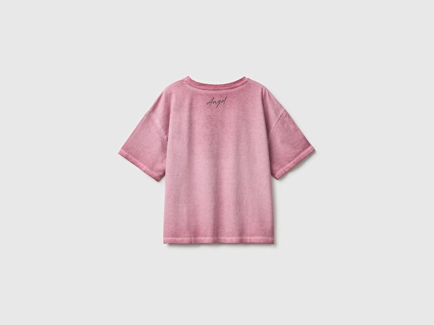 Benetton Kız Çocuk Pembe Lilo&Stitch Baskılı Kısa Kollu Tişört