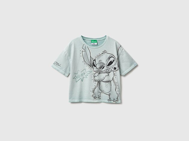 Benetton Kız Çocuk Açık Gri Lilo&Stitch Baskılı Kısa Kollu Tişört