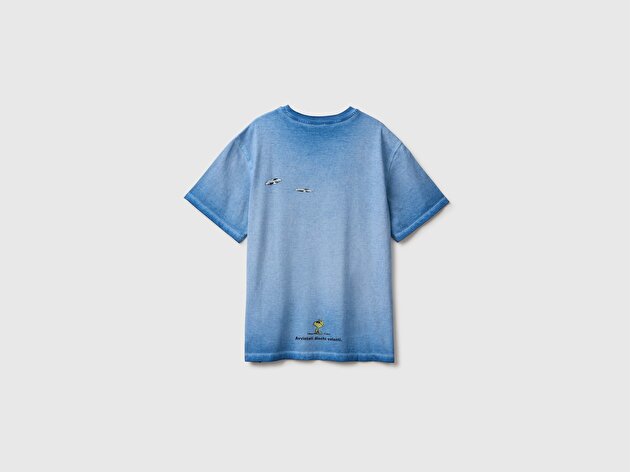 Benetton Erkek Çocuk Mavi Önü Snoopy Baskılı Oversize Tişört