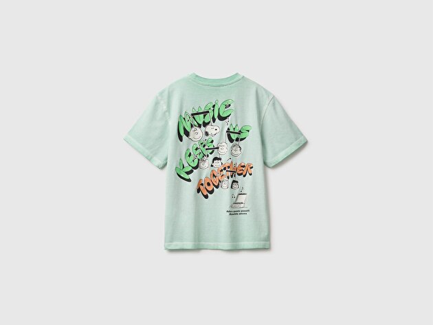 Benetton Erkek Çocuk Yeşil Önü Snoopy Baskılı Oversize Tişört