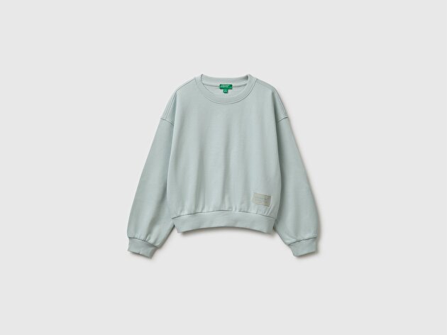 Benetton Kız Çocuk Su Yeşili Ribanalı Uzun Kollu Bisiklet Yaka Sweatshirt