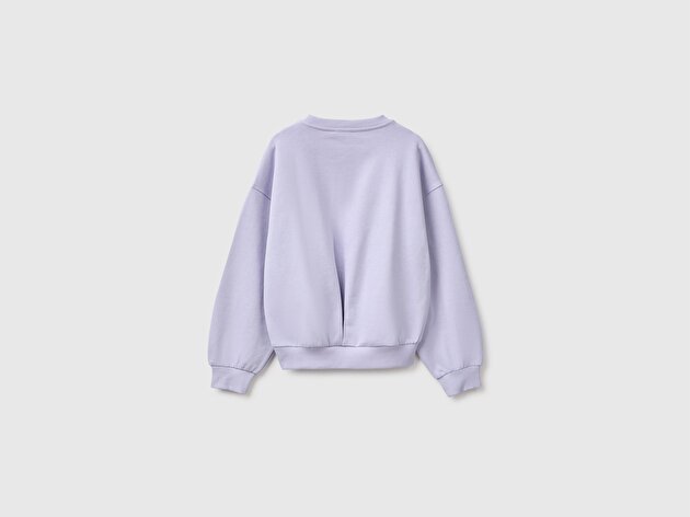 Benetton Kız Çocuk Lila Ribanalı Uzun Kollu Bisiklet Yaka Sweatshirt