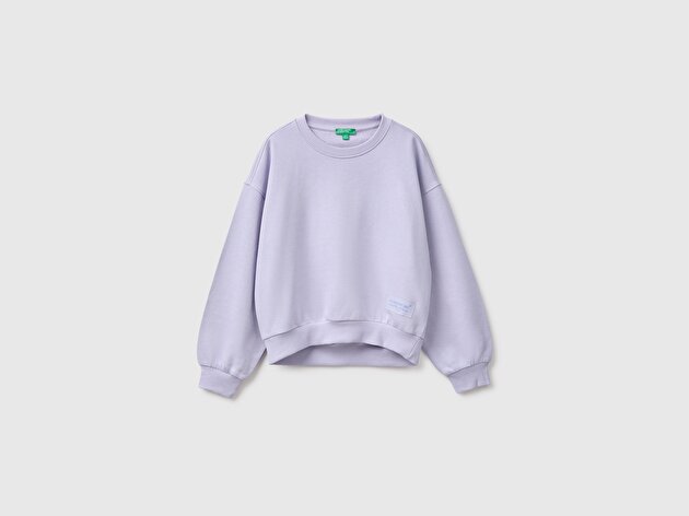 Benetton Kız Çocuk Lila Ribanalı Uzun Kollu Bisiklet Yaka Sweatshirt