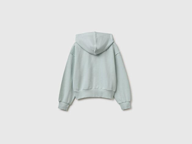 Benetton Kız Çocuk Su Yeşili Ribanalı Kapüşonlu Fermuarlı Sweatshirt