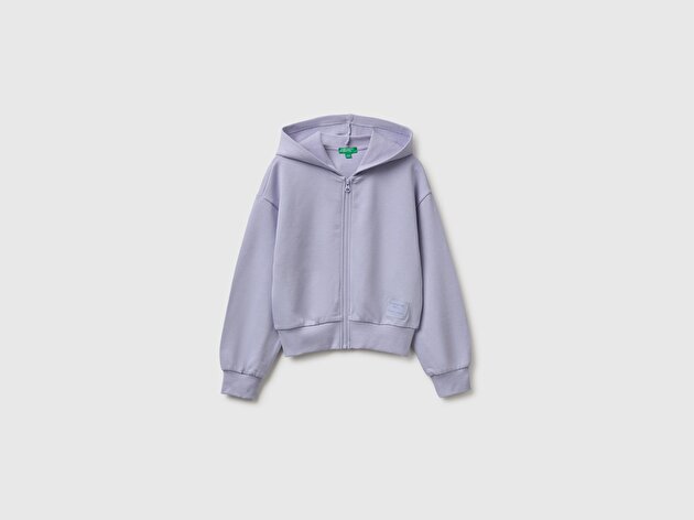 Benetton Kız Çocuk Lila Ribanalı Kapüşonlu Fermuarlı Sweatshirt
