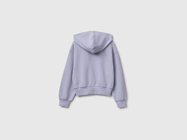 Benetton Kız Çocuk Lila Ribanalı Kapüşonlu Fermuarlı Sweatshirt