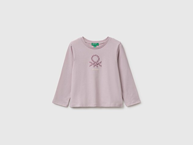 Benetton Kız Bebek Gül Kurusu Önü Baskılı Uzun Kollu Tişört